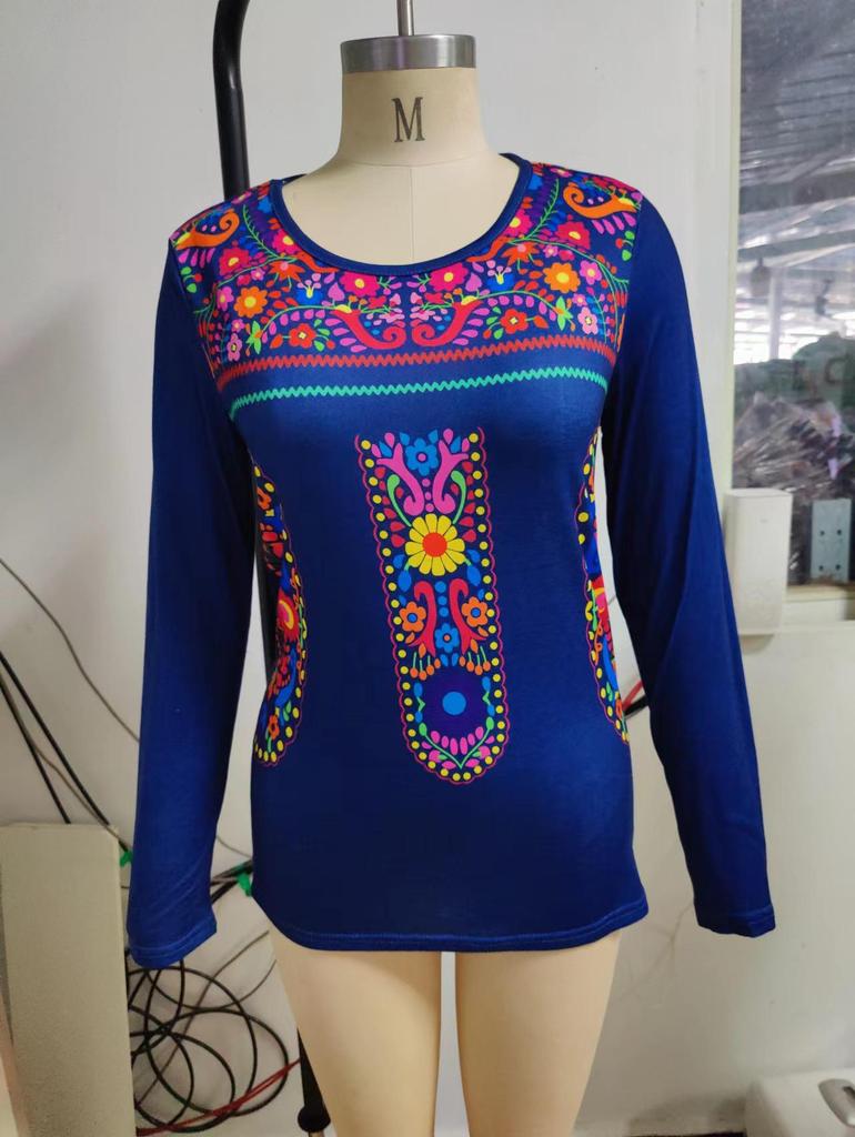 Autumn 2022 Women's Bohemian Print Long Sleeve Top