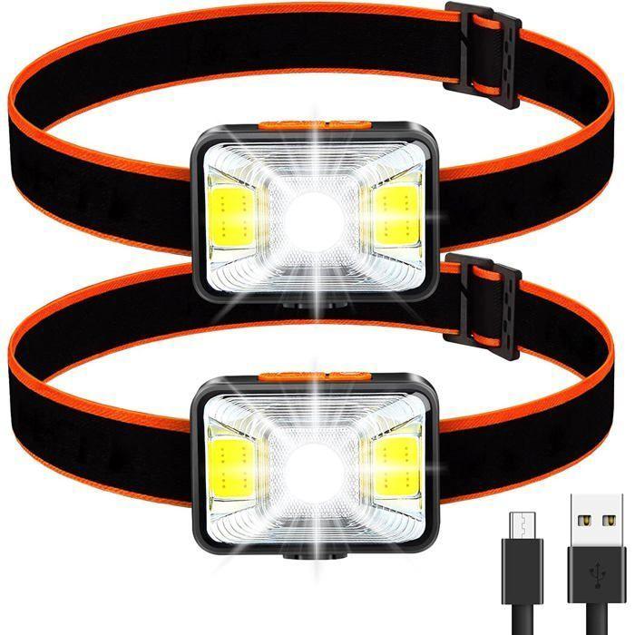 Lampe frontale - AIMOONSA - Lot de 2 - 200 lm - USB rechargeable - IPX5
