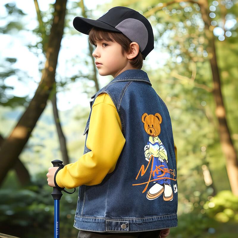 Xiaohu Patty Boys  Bear Embroidered Denim Vest 120
