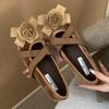 Fashion Elegant Flower Decoration Flat Mary Jane Shoes Women Fashion Round Toe Shallow Cross Tied Casual Shoes Sweet Lolita Dress Shoes