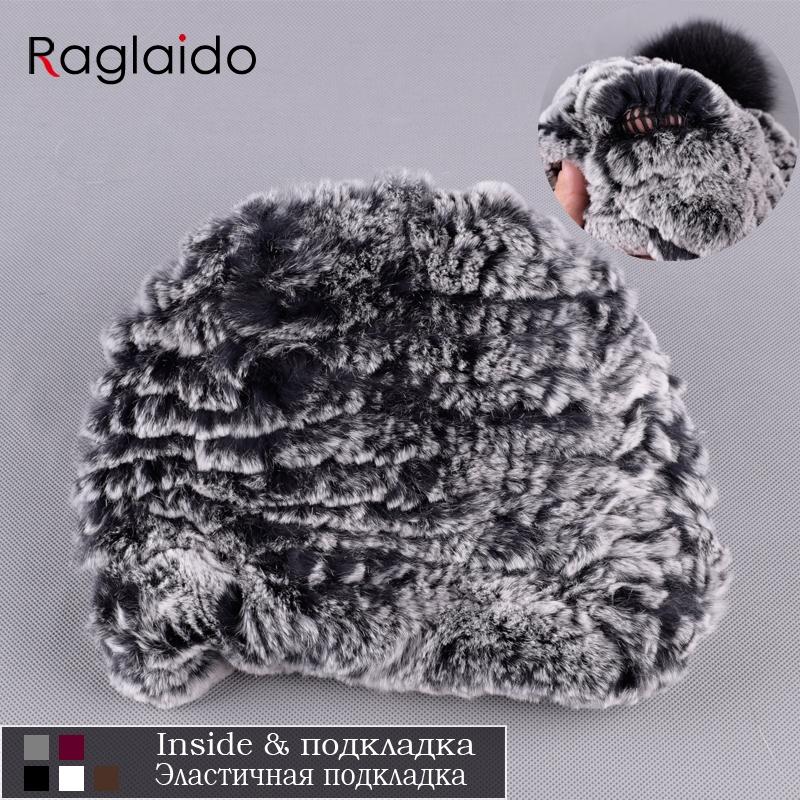 Rabbit Fur Pompom Hat Women's Beanies Winter Natural Fur Warm Knitted Caps for Girls Female Fashionable Elastic Ladies Hats