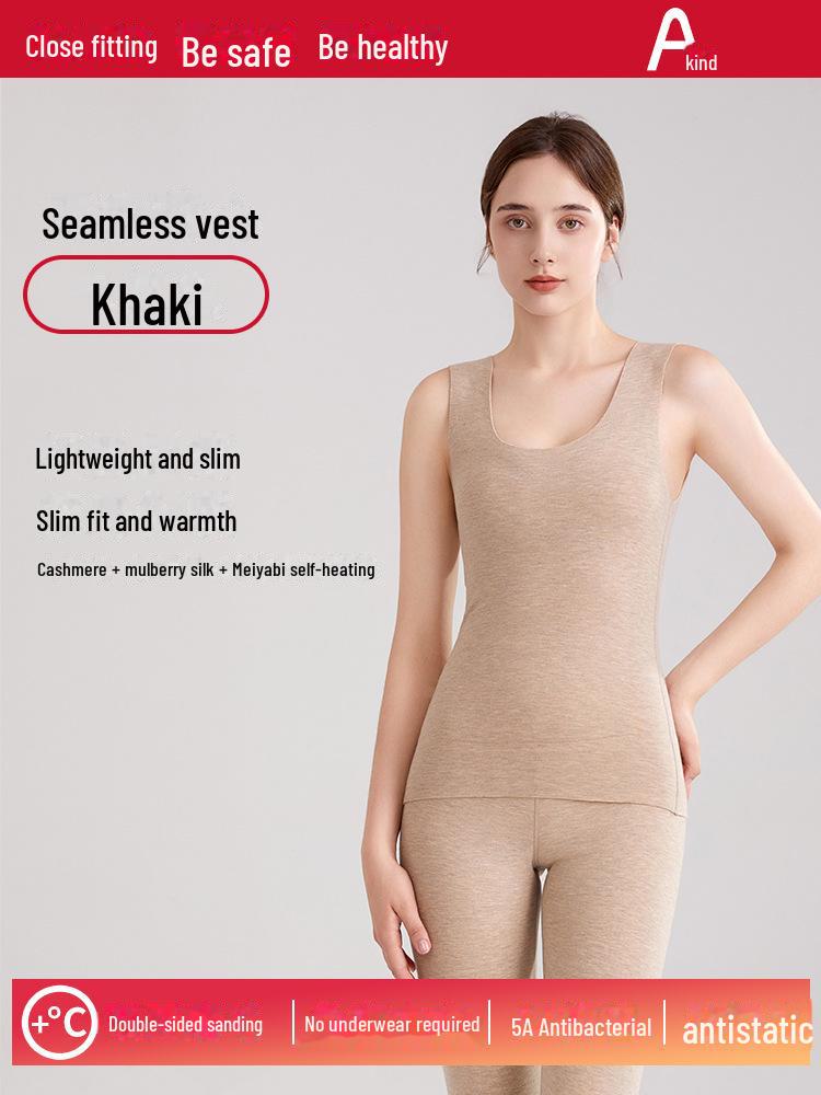 Unisex Thermounterwäsche aus deutscher Wolle: Seidenkaschmir Nahtlose Beheizte Weste, Plus Samt, Dick und Warm für Herbst und Winter.