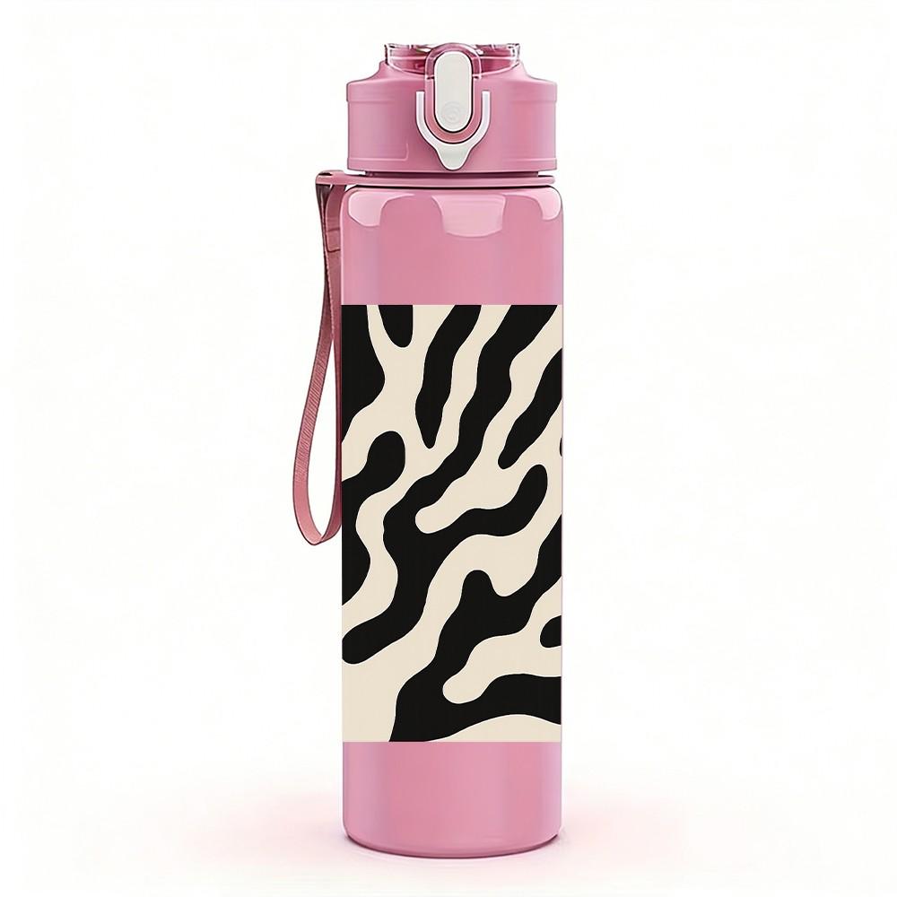 1PC Zebra Stripe Pattern 750ml Color Plastic Sports Water Bottle Leakproof Flip Straw Lid Suitable for Sports Office Home Use