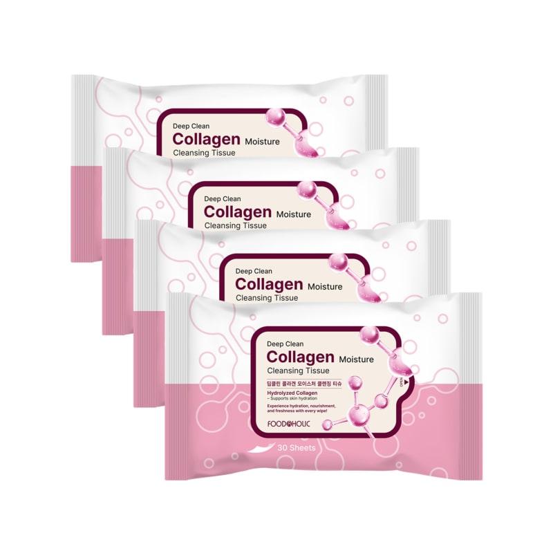 (4 pcs) Foodaholic Deep Clean Collagen Moisture Cleansing Tissues (30 sheets) / Portable Moist Deep Cleansing