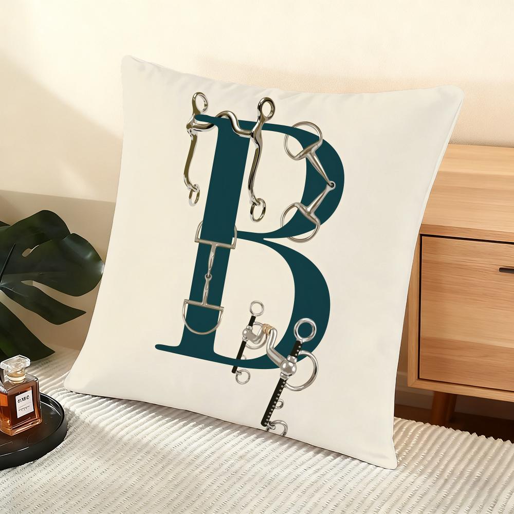 Letter Horse Cushion Cover Soft Short Plush Pillow Cover Smooth Cozy Texture Aesthetic Cushion Case Home Decor