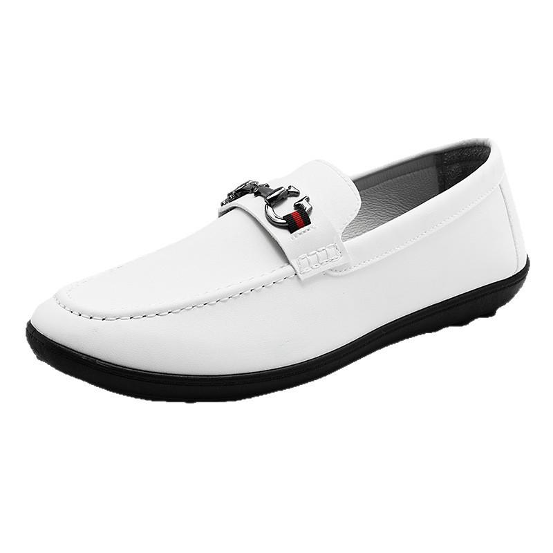 Casual Leather Shoes Men's Spring, Summer and Autumn Lightweight Soft Leather Black White Beanie Shoes