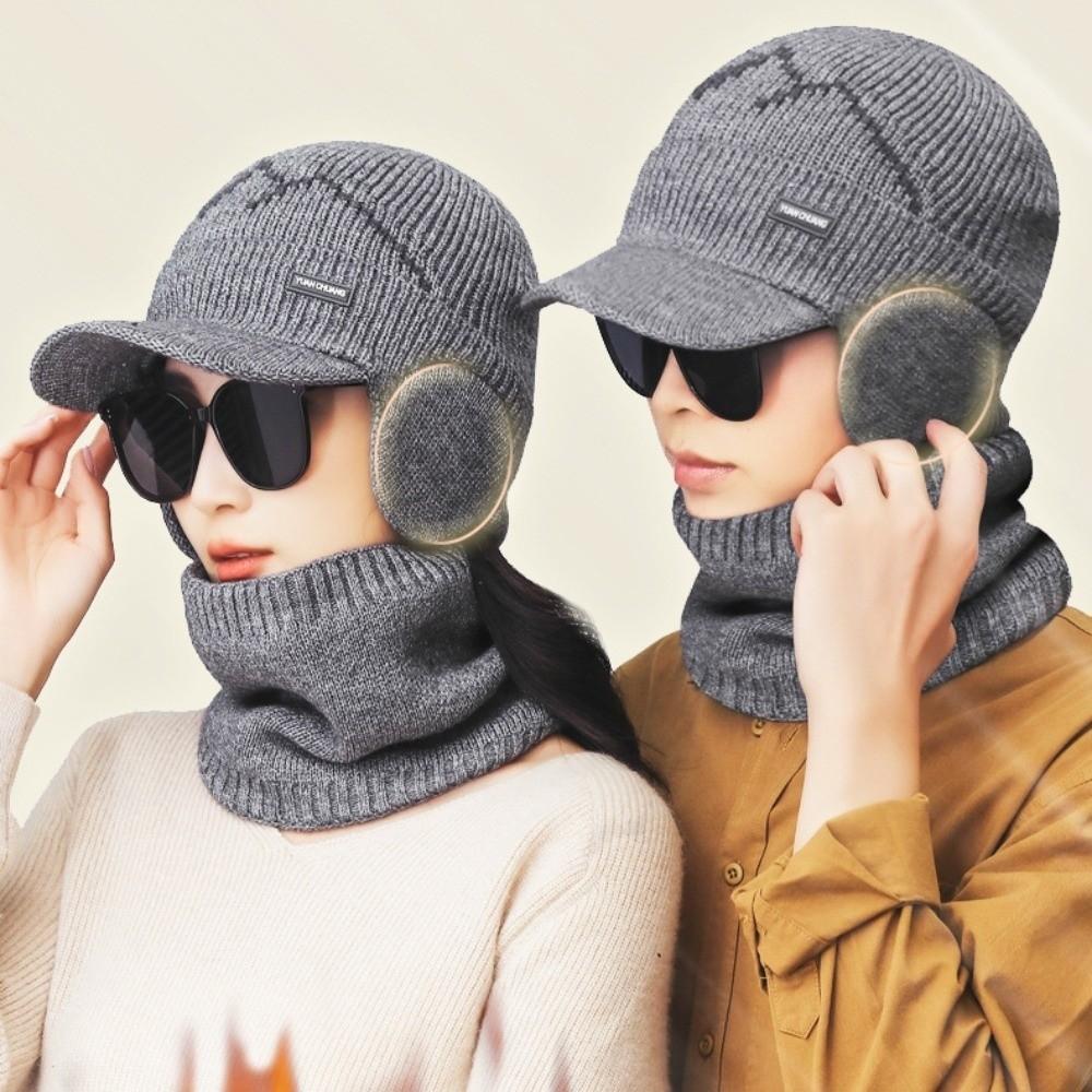 2Pcs Set Windproof Knitted Hat Neck Gaiter Plush Winter Autumn Hat with Earflap  Outdoor