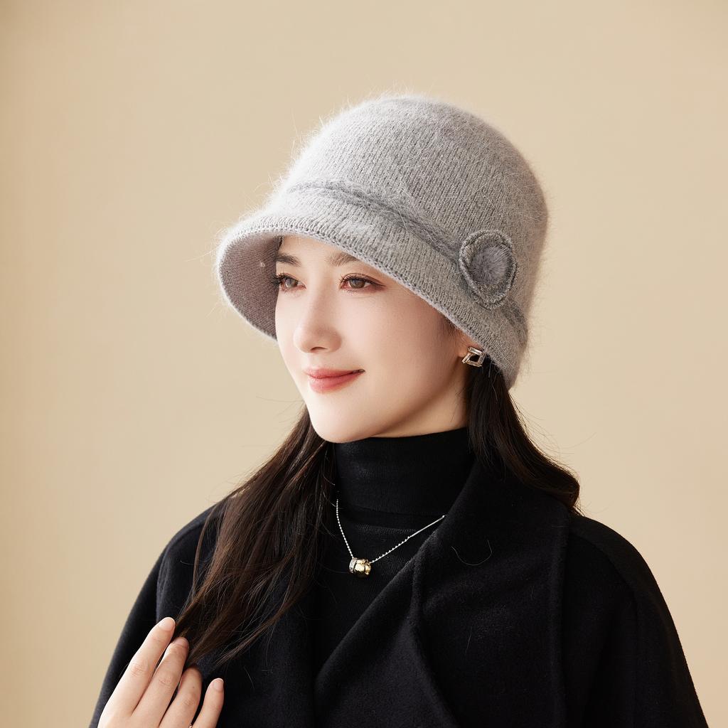 Ladies Winter Rabbit Fur Hat Warm Thickened Knitted Hat Cold And Windproof Versatile Mother Grandma Hat