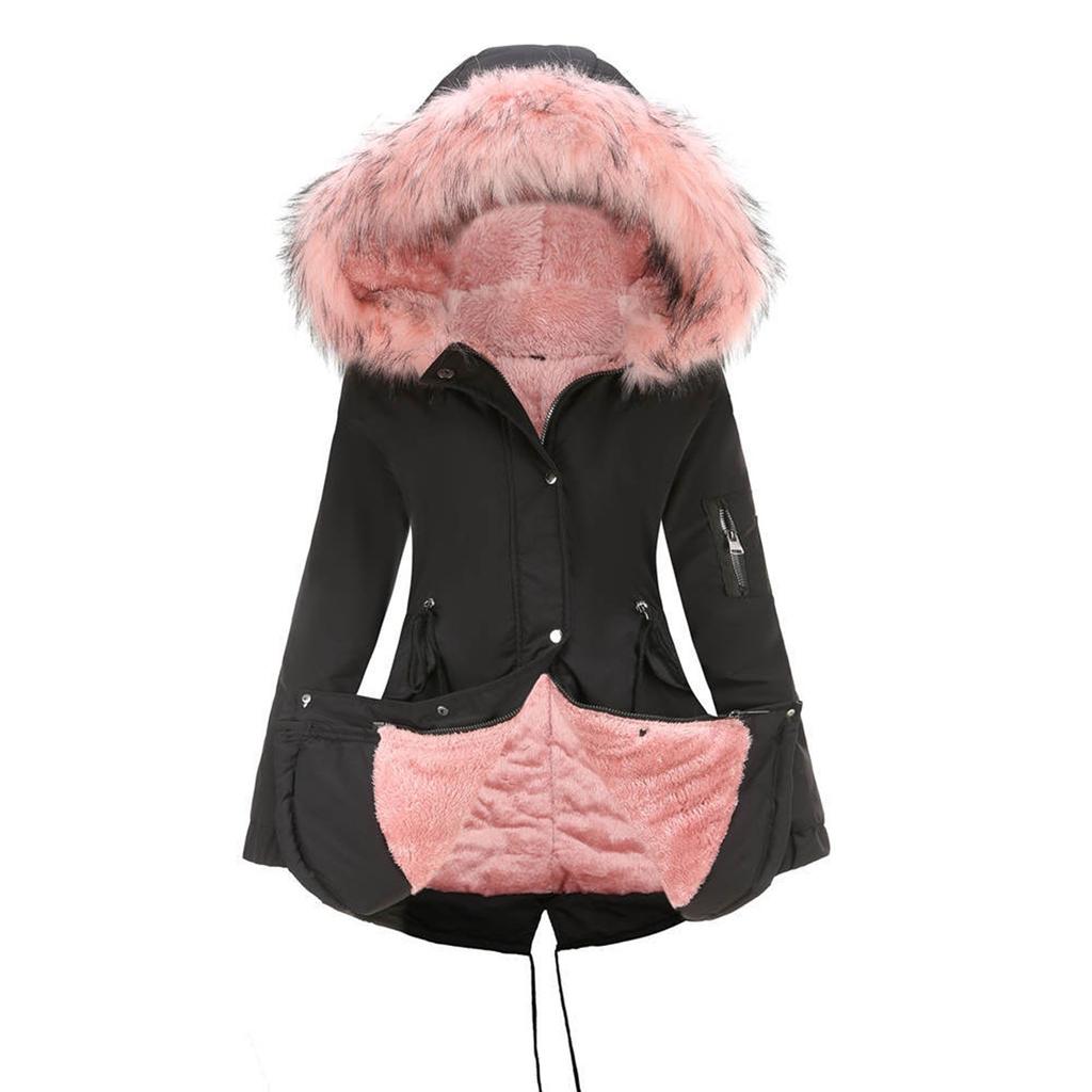 Women Mid-length Hooded Winter Warm Plus Fleece Coat Plus Cotton Padded Coat