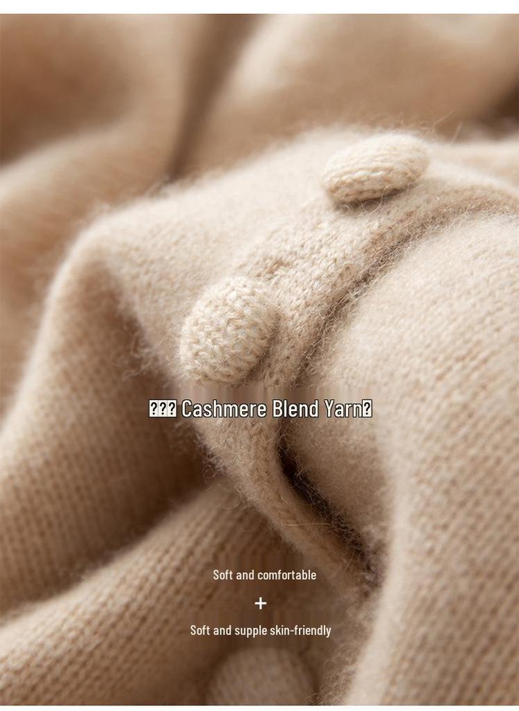 Women's Thick Cashmere Sweater with Large Lapel and Buttons - Autumn/Winter 2026 Versatile Base Layer Knit Outerwear