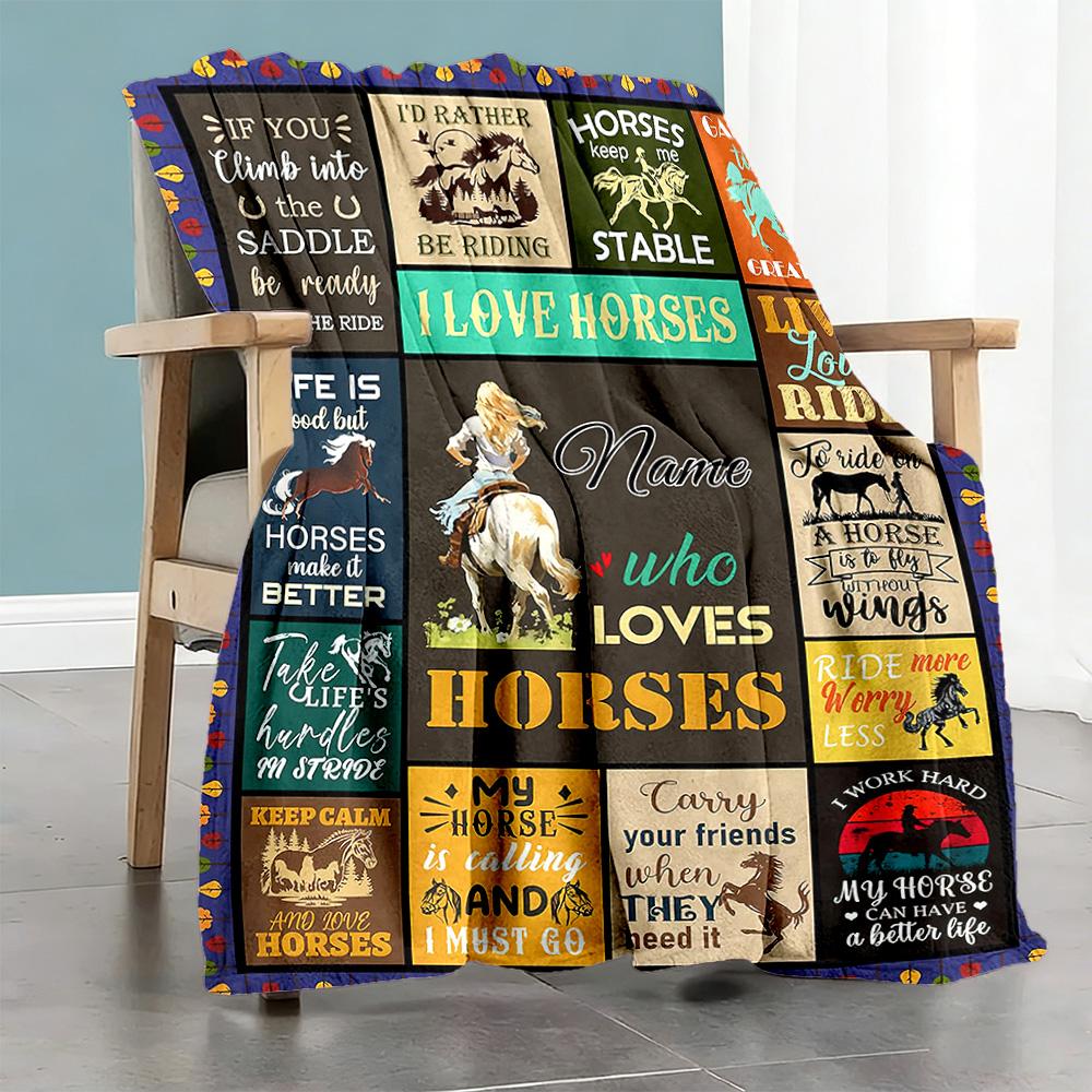 Equestrian66 Customize Text Blanket Lightweight Personalized Blanket Ultra-Soft for Office Sofa Picnics Livingroom Ideal for All Seasons