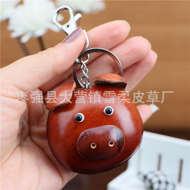 The First Layer Of Cowhide Piggy Keychain Pendant Motorcycle Car Key Chain Accessories Bag Pendant Cute Trendy