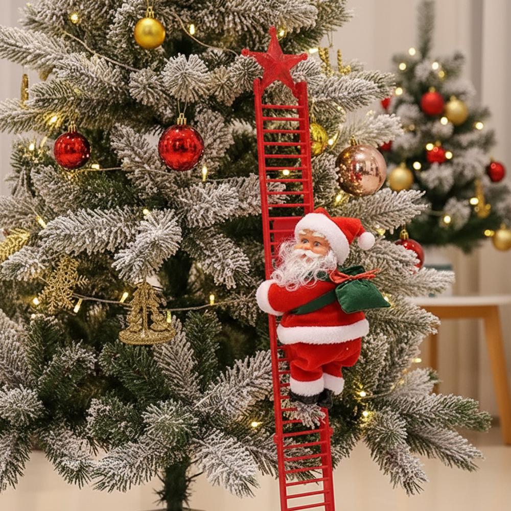 Electric Santa Claus Climbing Ladder Music Doll, Christmas Tree Hanging Ornaments, Decoration for Home, Navidad New Year Gift