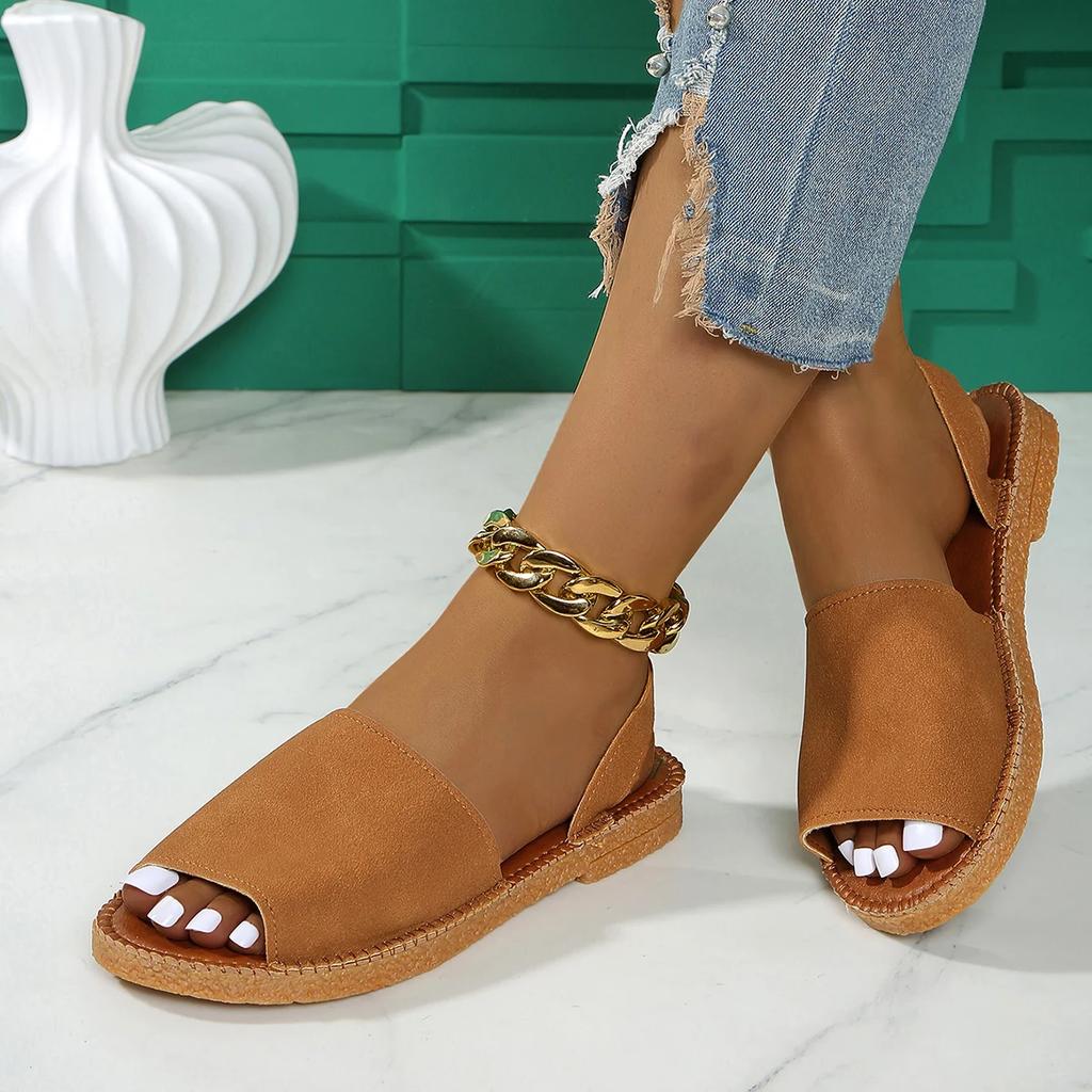 2025 New Summer Women Shoes Female Hot Sale Buckle Strap Women Sandals Casual Sandals Women New Peep Toe Flat Sandals