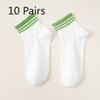 10 Pairs of Women's Autumn Color Striped Casual Small Fresh Sweat Absorbing Breathable Sports White Socks