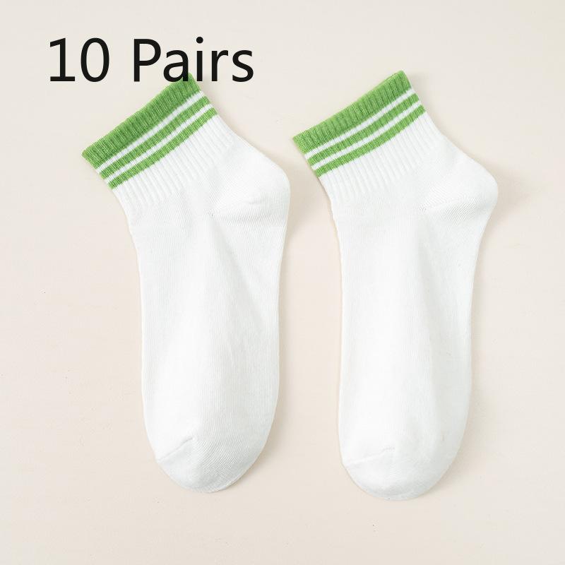 10 Pairs of Women's Autumn Color Striped Casual Small Fresh Sweat Absorbing Breathable Sports White Socks