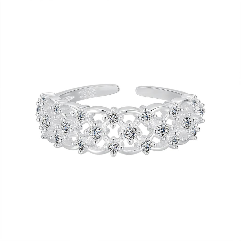 Factory  925 Sterling Silver Open Ring Custom Hollow Mesh Zircon Band Rings Adjustable Cubic  Finger Ring Custom Logo