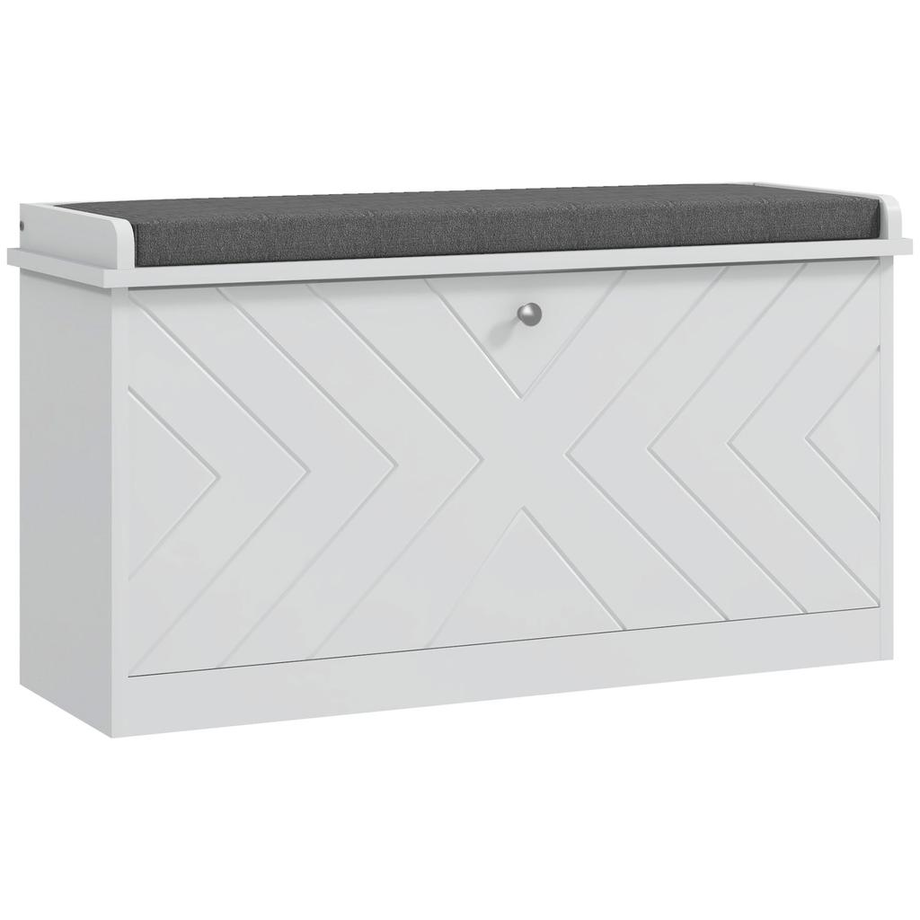 Shoe Cabinet With Bench Adjustable Shelves And Cushioned Seat For 8 Pairs Of Shoes 80x26x48 Cm White
