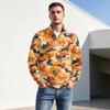 Men's Print Zip Pullover with Stand Collar, Casual Wrinkle- Top for Fall Winter Outdoor Sports