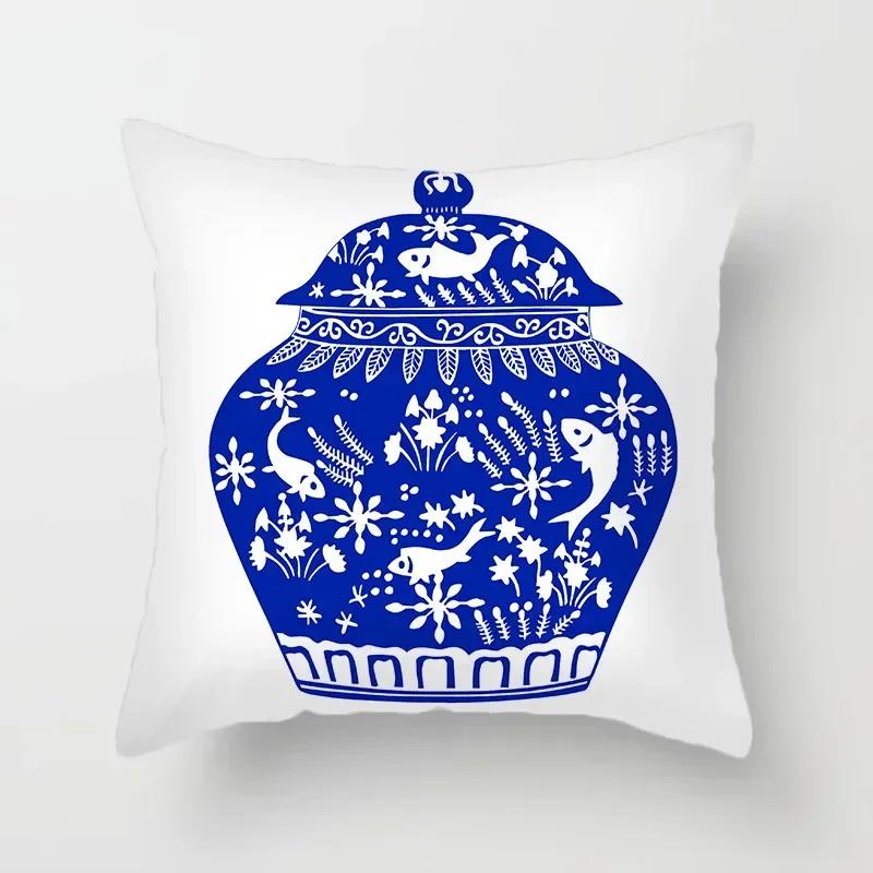 40/45/50/60Cm Blue Geometric Floral Printed Pillow Case Soft Cushion Cover For Home Sofa Car Bedroom Pillow Covers