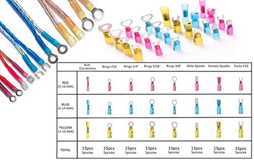 IWISS Waterproof Crimp Heat Shrink Crimp Crimping Ratchet Crimp Connection Set Terminals, Type, Sleeves, Tool, Type, Terminals, 120-Piece