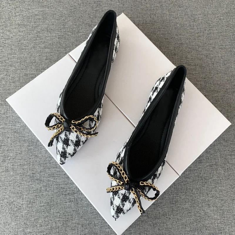 Fashion Chain Low Heel Elegant Office Ladies Footwear with Bow Pointed Toe Women's Shoes L E Vacation Comfortable Young Discount On Sale