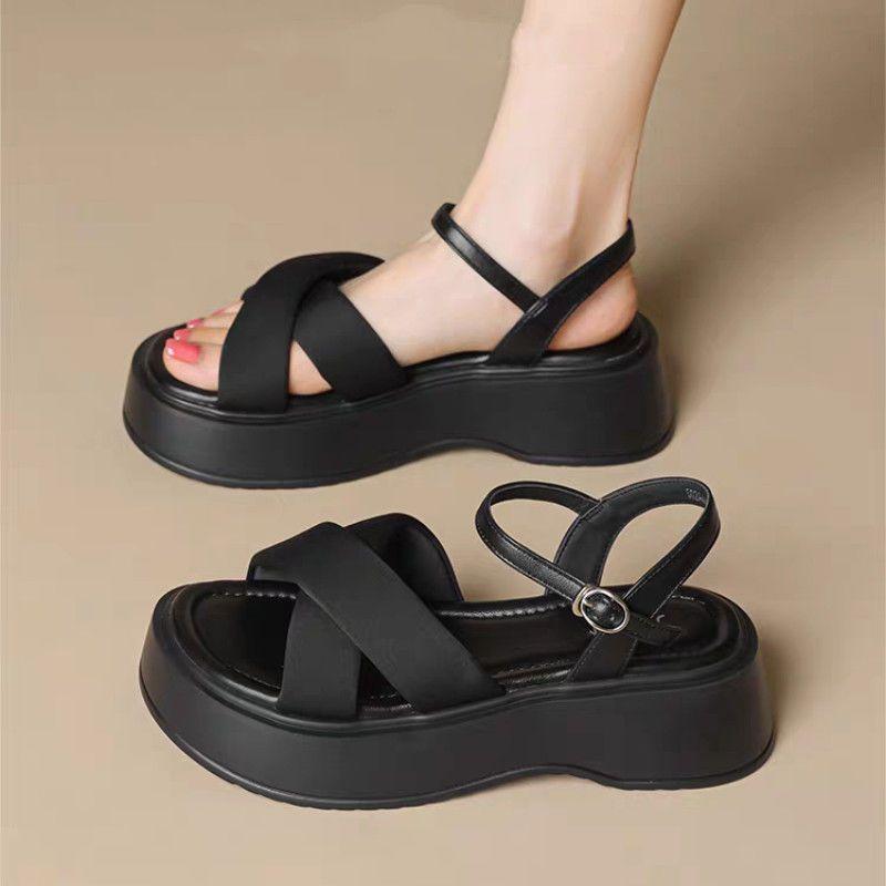 

Small platform sandals women s new versatile high-end black heightening comfortable beach shoes 40
