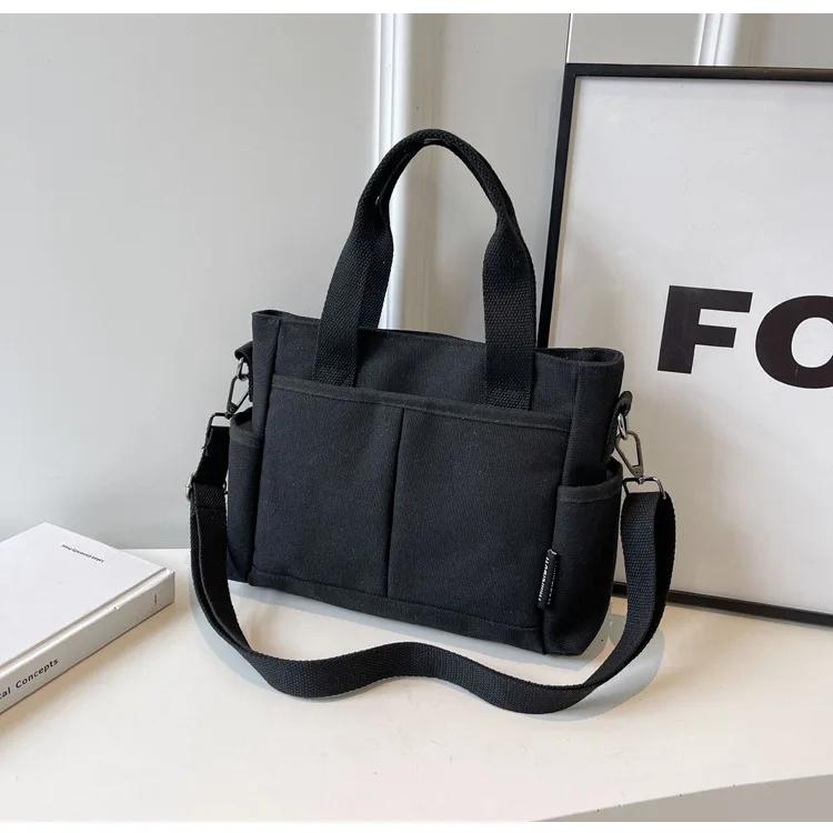 Женская холщовая сумка-тоут с несколькими карманами, сумка через плечо, большая вместимость, повседневная сумка-тоут для женщин