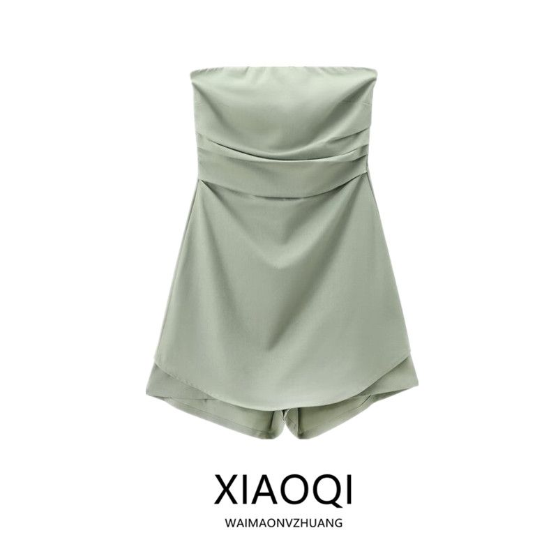 Fashion Style Summer New Women's Clothing Back Bows Trim Linen Blend Short Jumpsuit 8009709