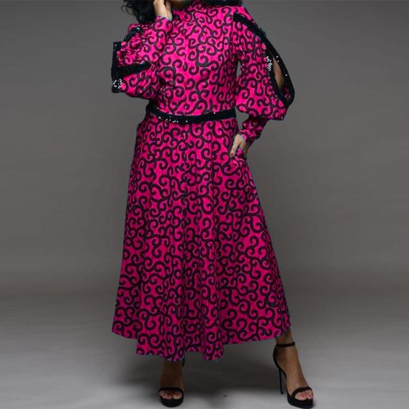 

Женские комплекты с юбкой и воротником-стойкой большого размера с длинным рукавом и принтом 4XL темно-розовый