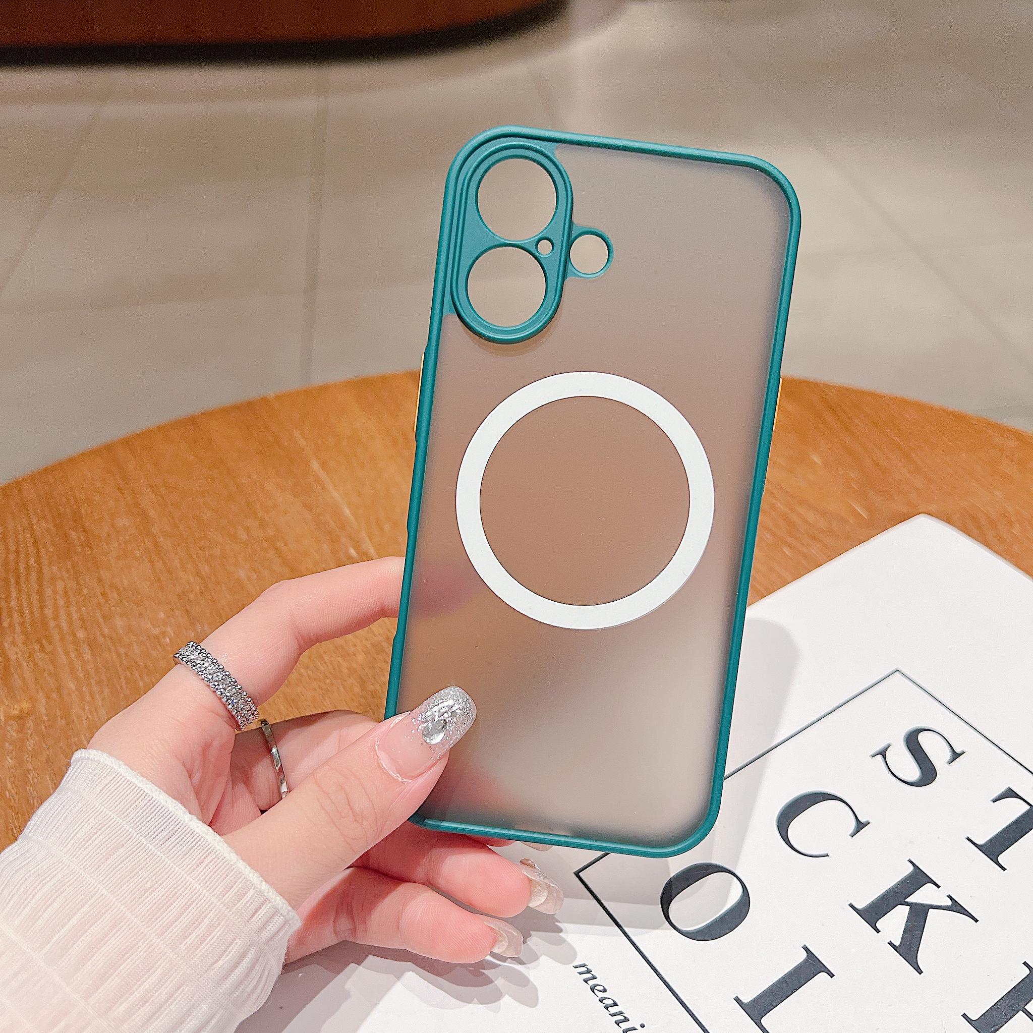 

Прозрачный магнитный чехол с однотонной окантовкой для iPhone 16, 15, 14, Pro Max Plus, 13, 12 Mini, 11 Pro Max, для защиты линз Magsafe, акриловый жесткий чехол iPhone 11 темно-зеленого