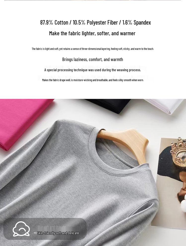 Women's Pima Cotton Long-Sleeve Round Neck T-Shirt - Stylish & Versatile Base Layer for Autumn/Winter