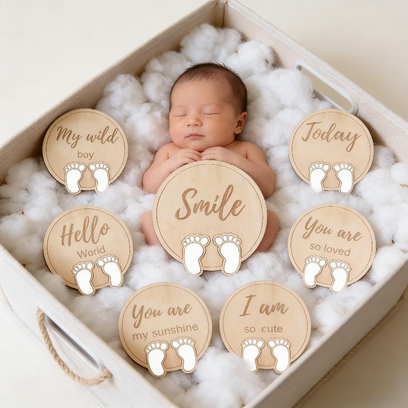 Personalized Wooden Baby Monthly Milestone Cards 10Pcs Set Newborn Photo Props Boys Girls Growth Tracker Nursery Gift Keepsake