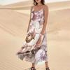 Women's Casual Tie- Floral Print Sleeveless Pocket Dress