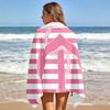 Pink White Striped Anchor Design Beach Towel, Soft Lightweight Absorbent Quick-Dry for Beach
