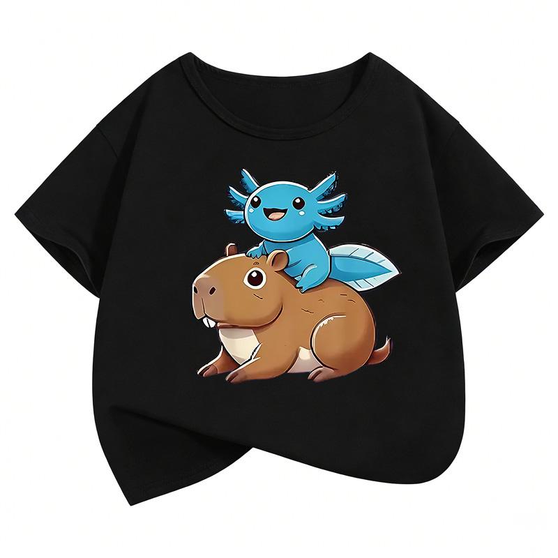 

2026Graphic Capybara Kids Tshirts Summer Short Sleeve Tees Cartoon Animal Boys Girls Clothes Kawaii Tops Y2K Children Tshirt 2XL