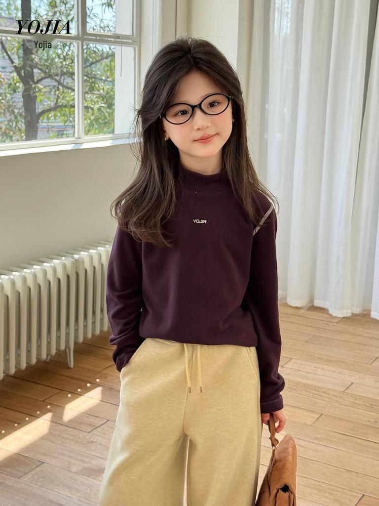 YOJIA Flickors Fleecefodrad Långärmad T-shirt - Halvhög Hals Vinterunderställ 2025 Mode