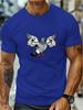 Male Navy Cotton Short Sleeve Tee Muscular Bodybuilder Pigeon Print Oversized Crewneck Workout Street Basic Daily Casual Tees