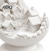Study Room Desk Sculpture 3D Printed Crescent Moon and Snowy Village Figurine Mini House Statue Unique Resin Craft Ornament with Stable Base,