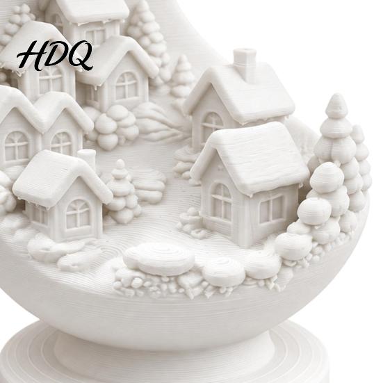 Study Room Desk Sculpture 3D Printed Crescent Moon and Snowy Village Figurine Mini House Statue Unique Resin Craft Ornament with Stable Base,