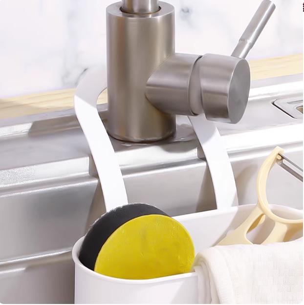 Kitchen Faucet Hanging Plastic Draining Basket, Sponge Storage, Dishcloth, Soap Draining Rack for Household Use серый