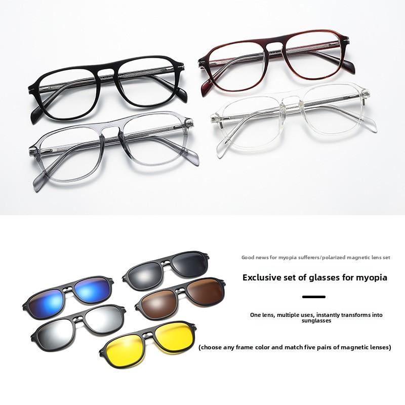 TR90 Magnetic Clip On Sunglasses Retro Snap On Frame With Lens For Nearsightedness Glasses Stylish Accessory