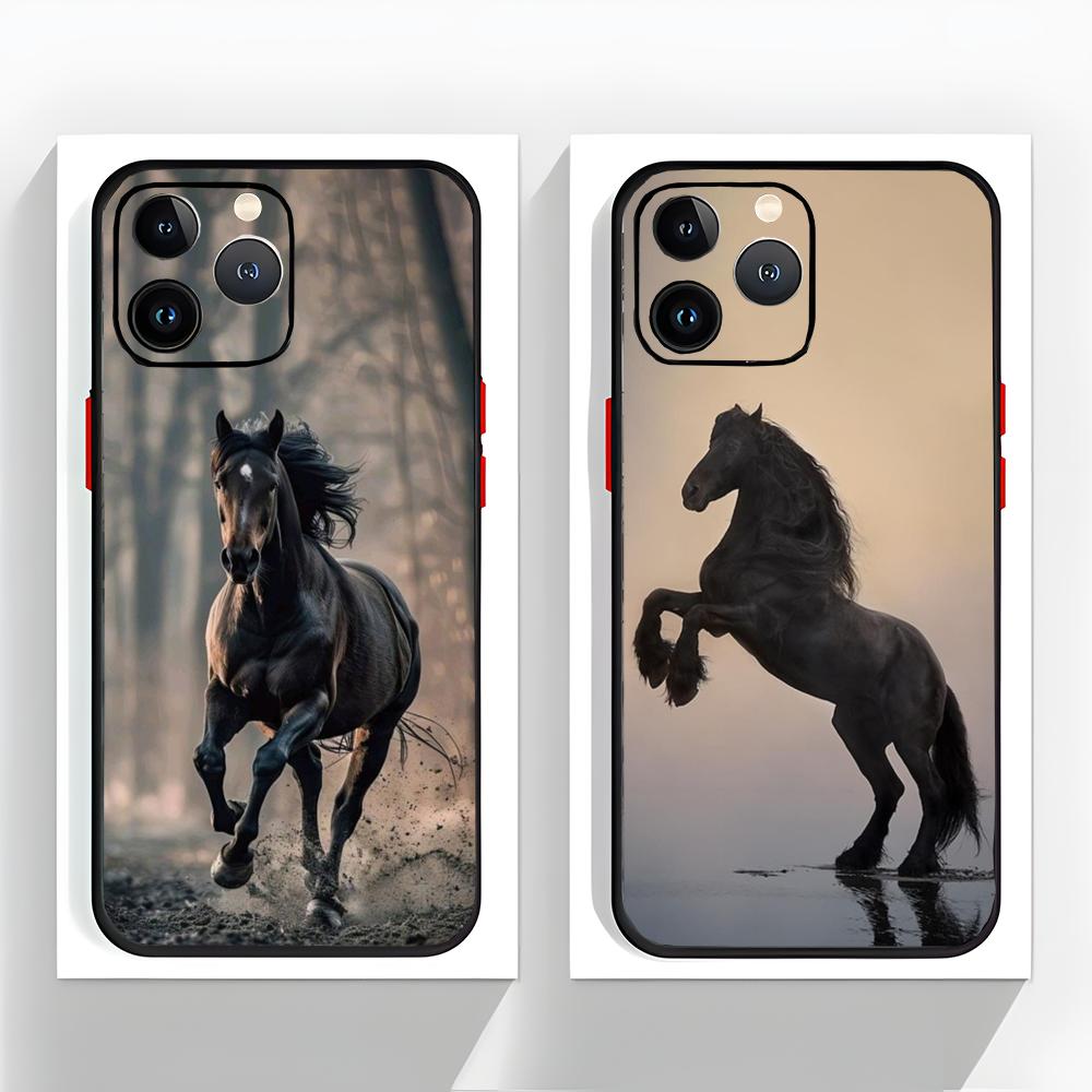 Frisianhorse Black Horse Art Phone Case Black Matte Thin Phone Case For iPhone17 16 15 14 13 ProMax