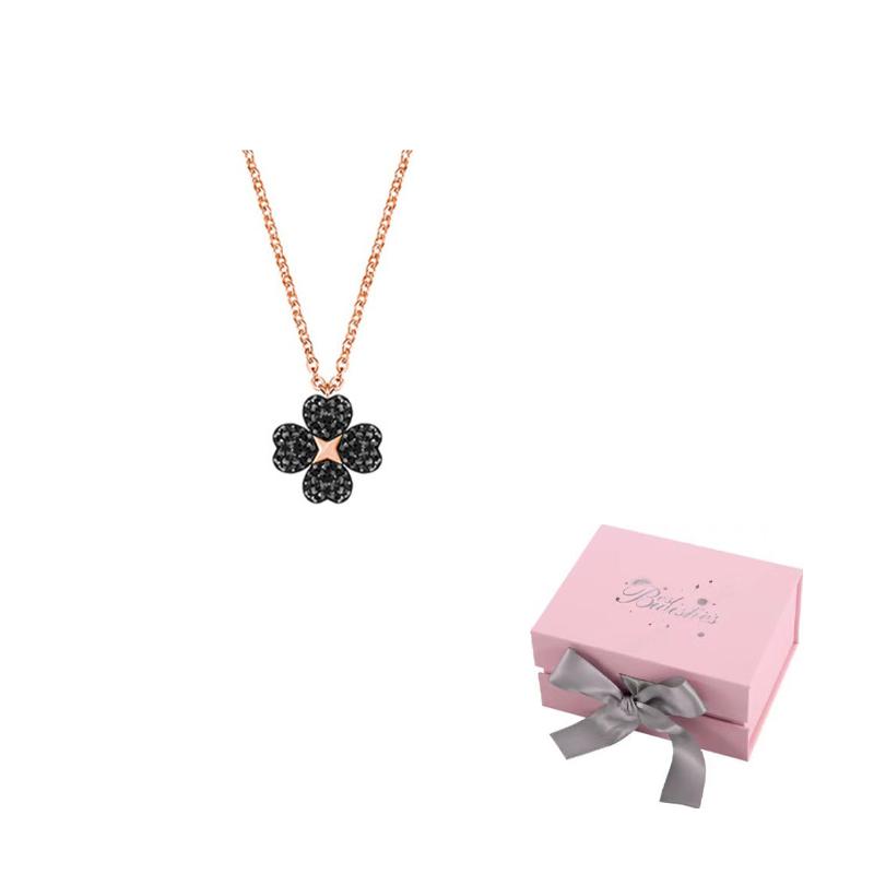 Swarovski Necklaces Womens Black F-Pink bow gift box чёрный