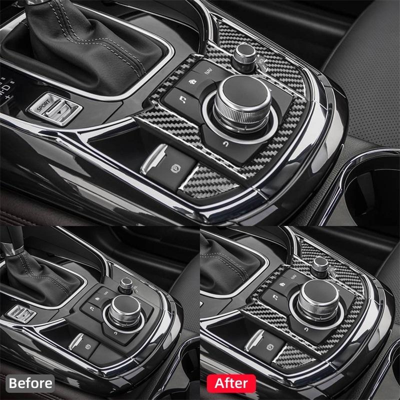 For Mazda CX-9 2016- Accessories Carbon Fiber Interior Car Central Control Knob Button Decorative Frame Cover Trim Stickers