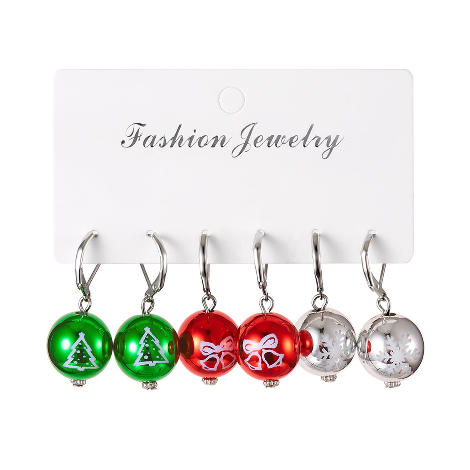 

Three Pairs Of Christmas Atmosphere Earrings, Snowflake Christmas Tree Ball Light Bulb Earrings, Acrylic Material Copper Earrings One Size