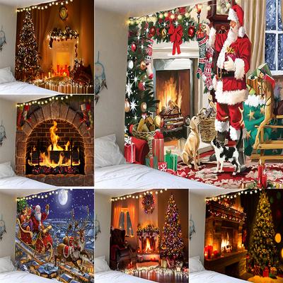 Dekoration für Zuhause, Weihnachten, Wandteppich, Kamin, Weihnachtsbaum, Socke, Aufdruck, Weihnachtsmann, Wohnzimmer, Wanddekoration, Hintergrund