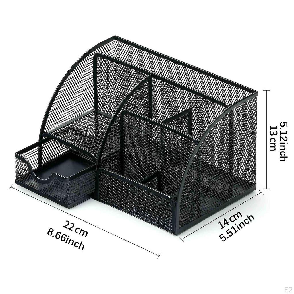 Mesh Pen Holder Multipurpose Sturdy 6 Compartments for Office Classroom Pens black