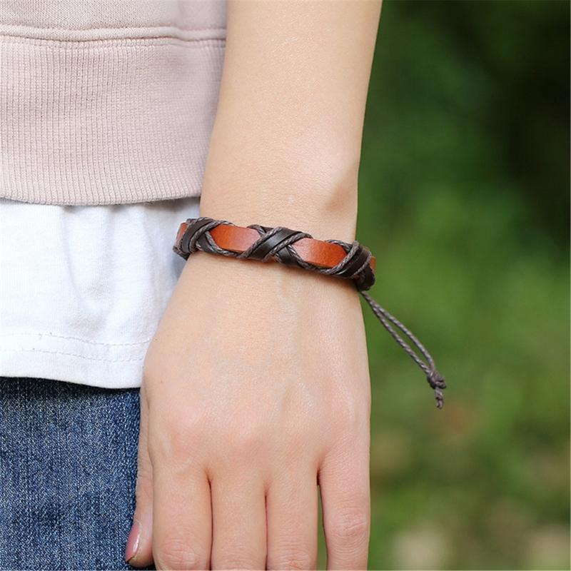 Handcraft Twining Designs Black Brown Sturdy PU Leather Bracelet for Men and Women Special Day Gifts Casual Wear
