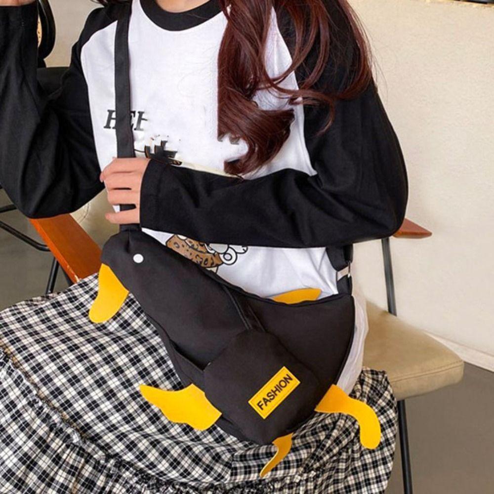 Korean Style Duck Shoulder Bag Canvas Cartoon Chest Bag Lovely Funny Duck Crossbody Bag  Travel